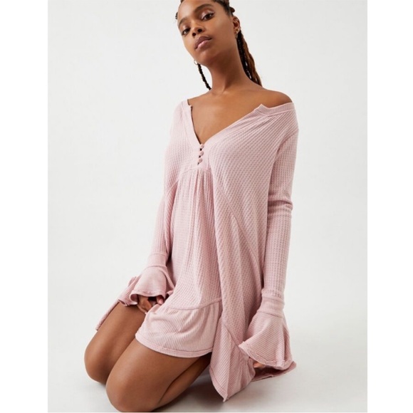 Free People Olivia black tunic dress deep V-neck bohemian EUC NO FLAWS - Picture 5 of 5